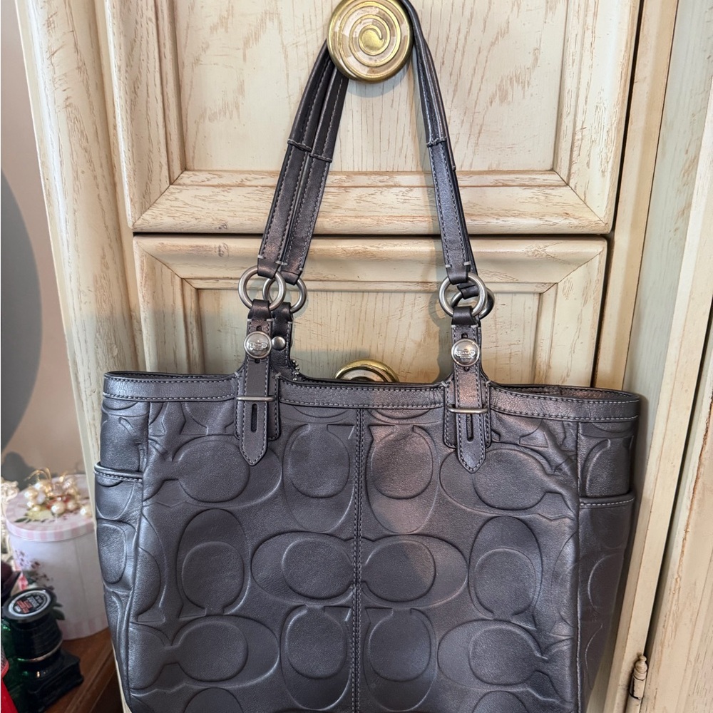 Coach Dark Gray Embossed Tote - Picture 3 of 9
